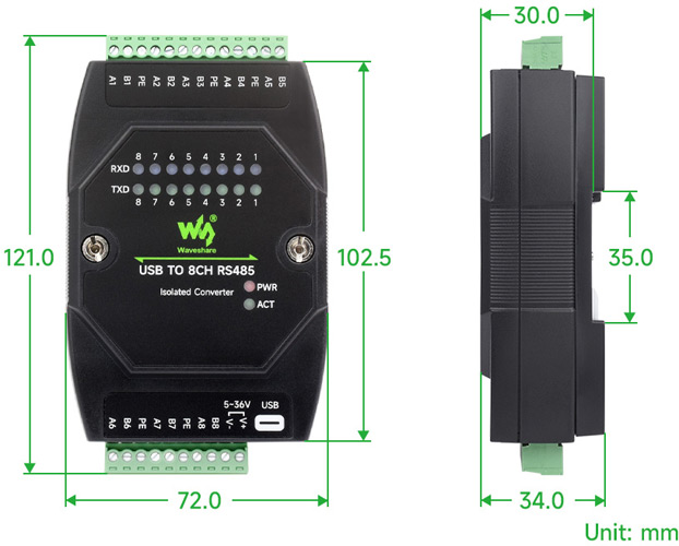 Габаритные размеры USB TO 8CH RS485