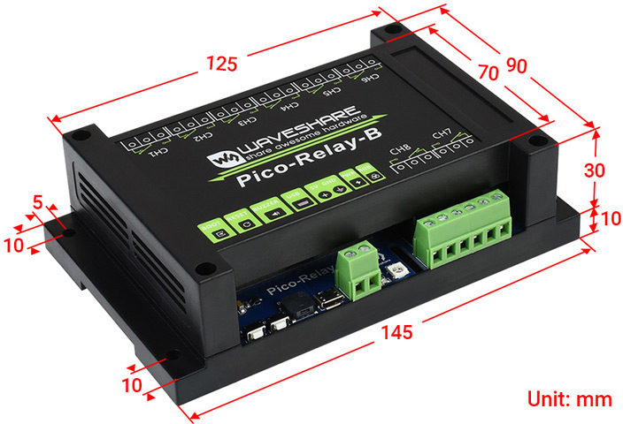 Габаритные размеры модуля Waveshare Pico-Relay-B