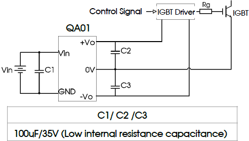 Типовая схема включения преобразователя QA01 для питания драйвера IGBT
